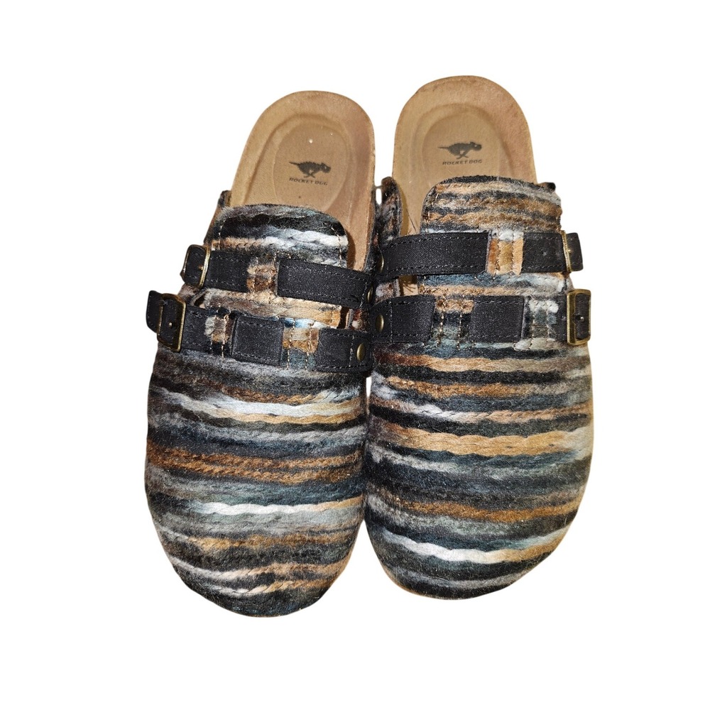 Rocket Dog Adios‎ Womens Multi Color Striped Fuzzy Buckle Clog Mules Shoes